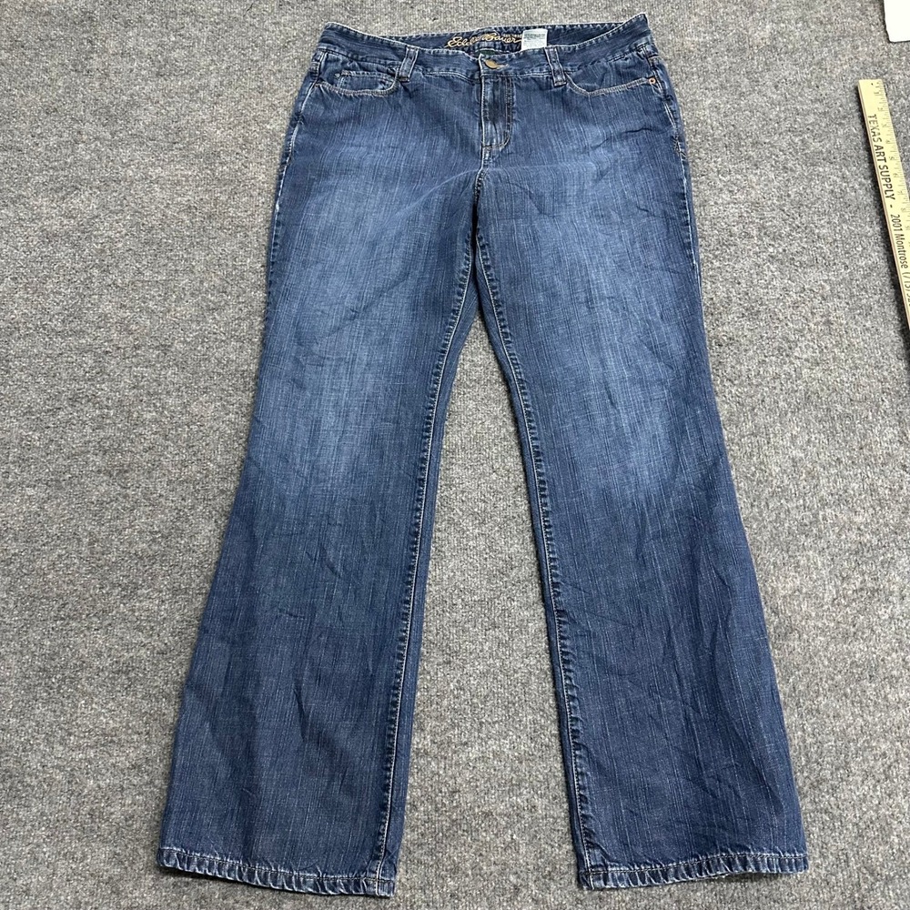 Eddie Bauer Jeans Womens Size 12 Blue Flannel Lined Cotton Straight Leg Denim